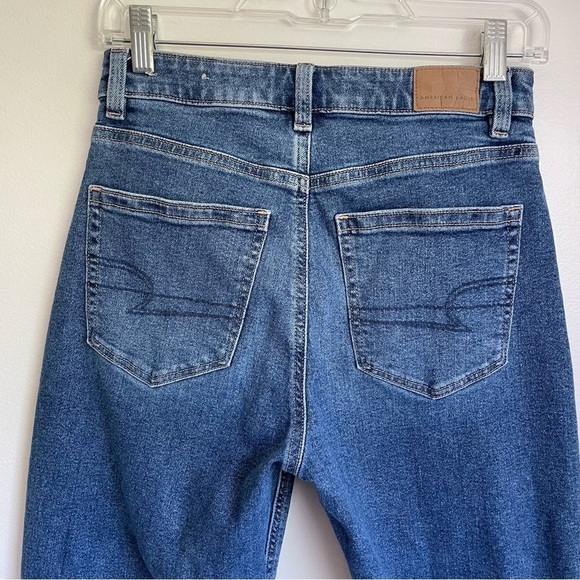 American Eagle Mom Jean size 2 solid blue no rips high rise solid basic denim - Picture 6 of 11